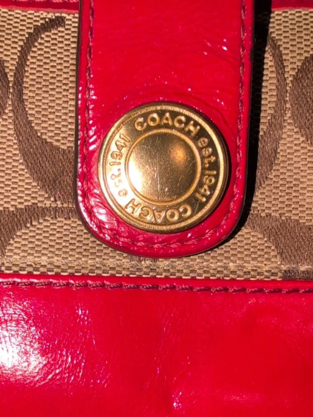 Coach Legacy Signature Monogram Red Stripe Slim Bifold Wallet- Vintage